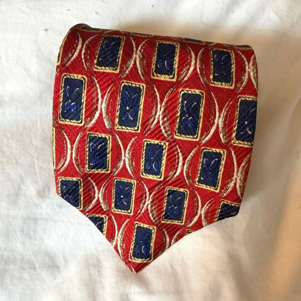 Robert Talbott Necktie Mens OS Red Blue Excellent Geometric Silk Studio Tie